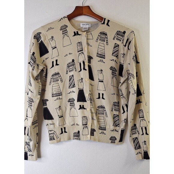 OLIVER PERRY Silk Blend Women's Cardigan Sz L All Over Fashion Print Button Up - Picture 1 of 9